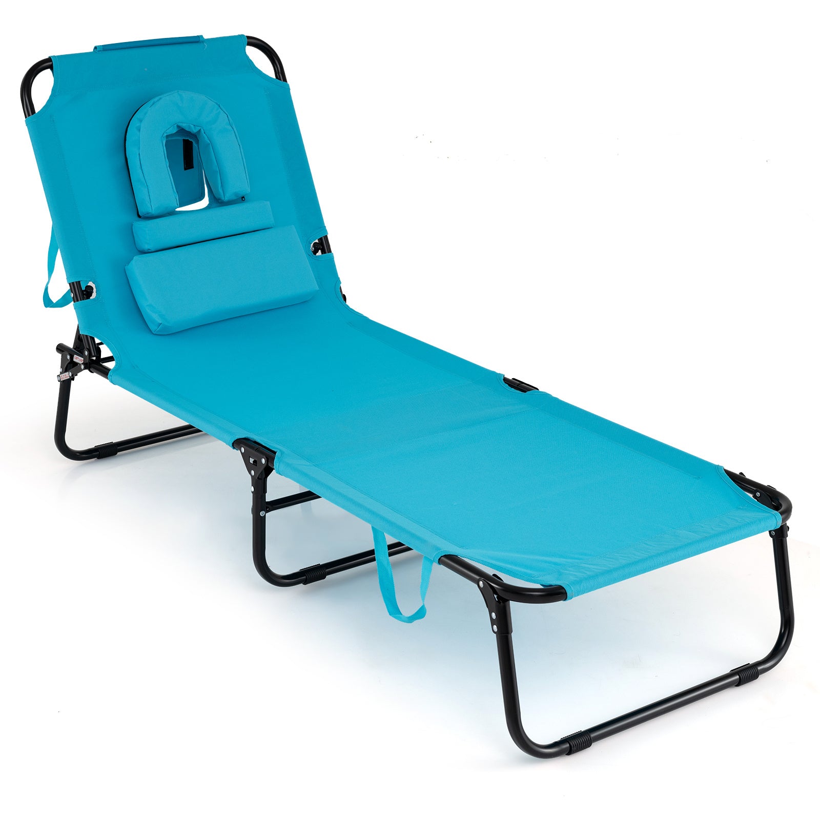 [Tanning Chair With Pillows] Folding Face Down Tanning Chair, Beach Lounge Chair With Face Hole, 3 Removable Pillows And 4-Position Adjustable Backrest, Heavy-Duty Sunbathing Recliner, Chaise Lounge Chair For Patio, Lawn And Deck