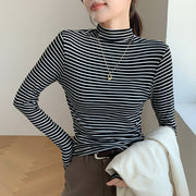 Half Collar Top Pinstripe Long-sleeved T-shirt