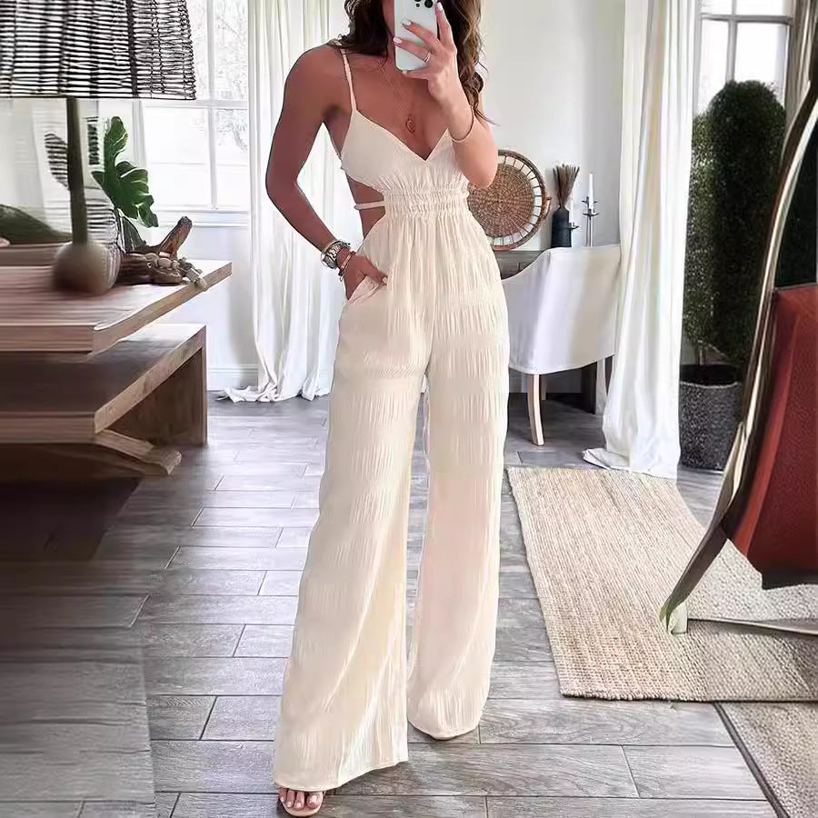 Chic Backless Texture Sleeveless Jumpsuit