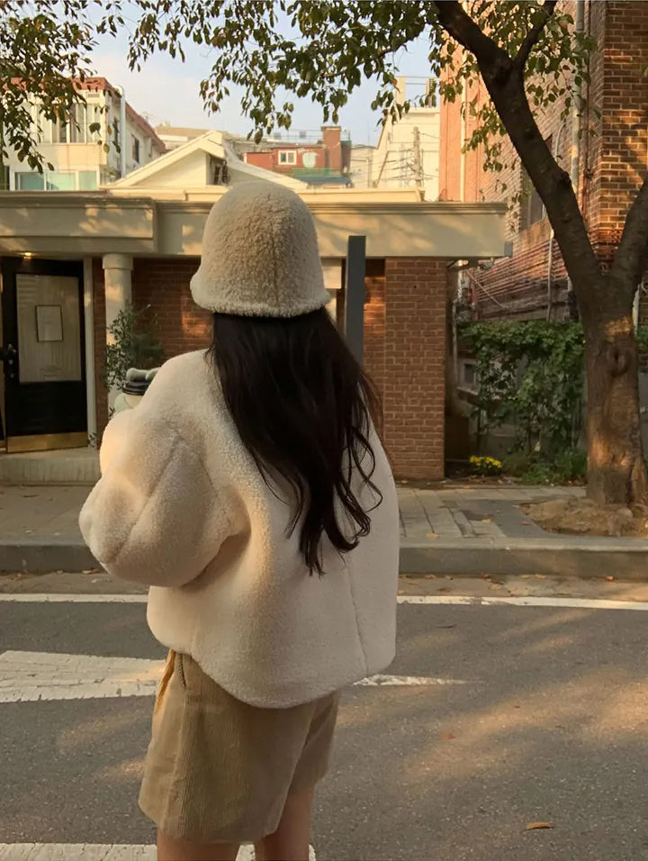 Women's Cozy Furry Winter Coat with Horn Buttons