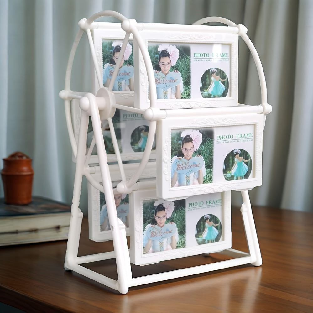 1 Retro Rotating Ferris Wheel Photo Frame - 4-Inch Frame - Exquisite Living Room, Bedroom, Desk Decor - Perfect Valentine's Day, Birthday, Christmas Gift - Frame Material: ABS Plastic
