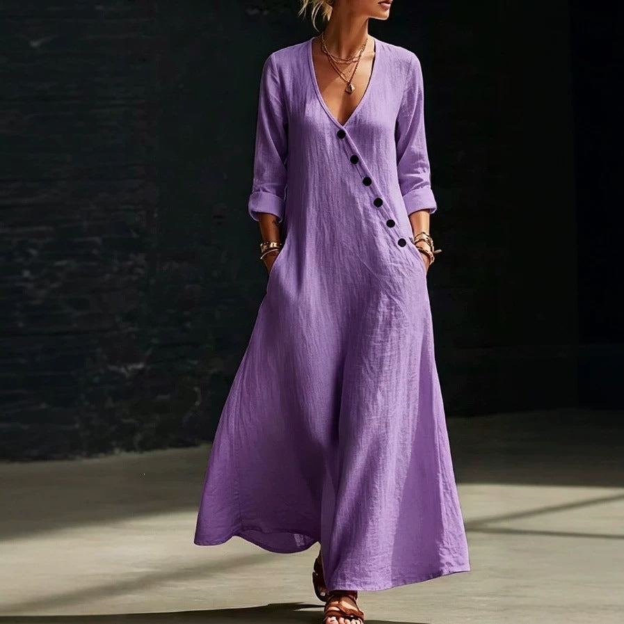 Womens Fashionable Casual Long-sleeve Button-down Dress