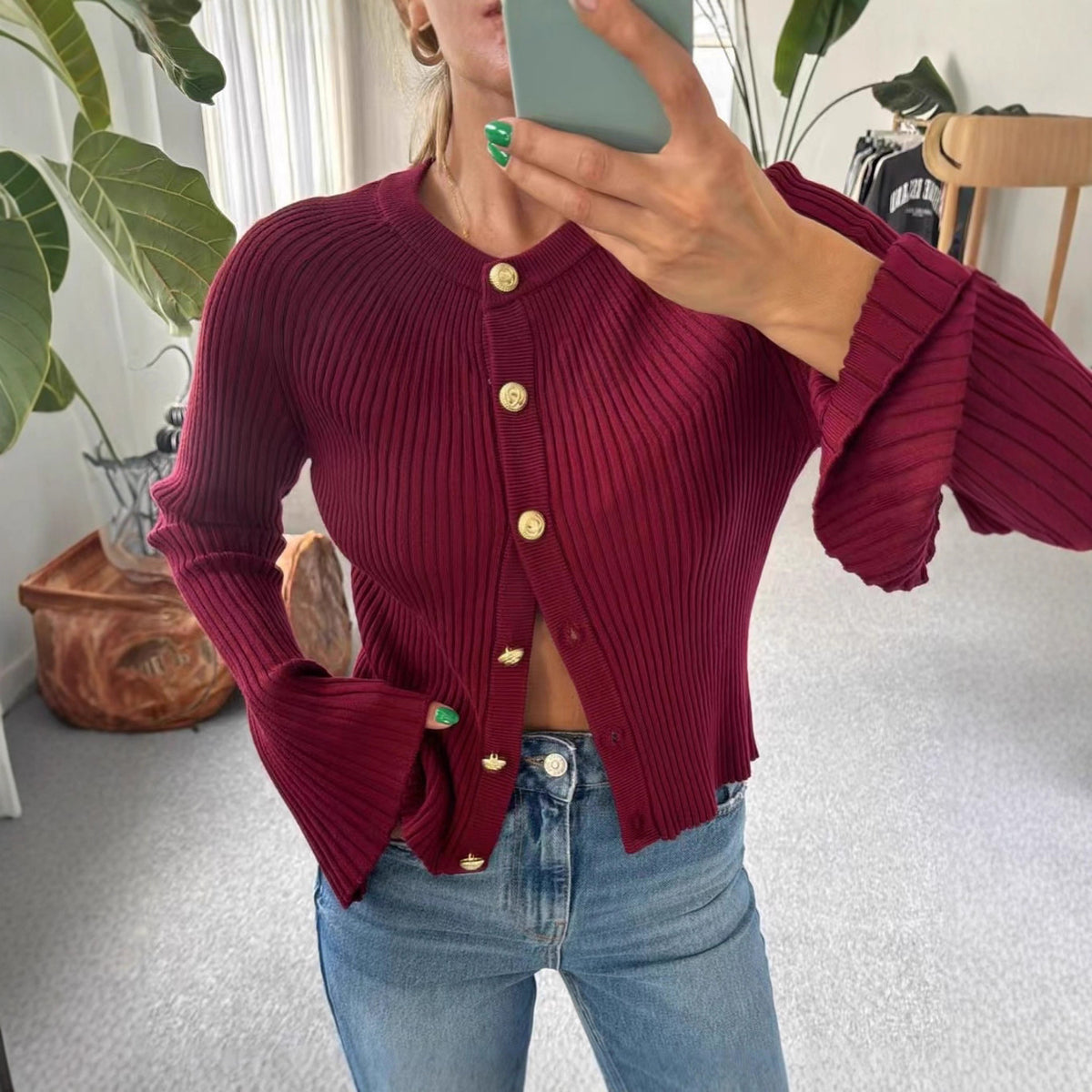 Slim-fit Knitted Cardigan Long Sleeve Versatile Sweater