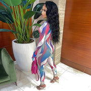 Women's Chic Printed Long-Sleeve Jumpsuit