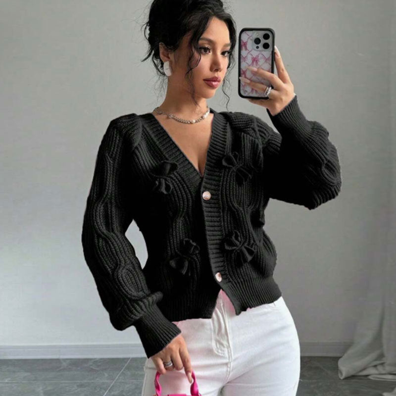 Women's Solid Color Long Sleeve Bowknot Knitwear Cardigan Coat
