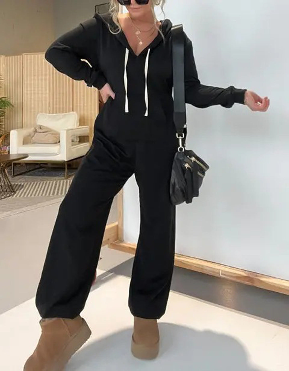 Cozy Solid Color Hooded One-Piece Jumpsuit