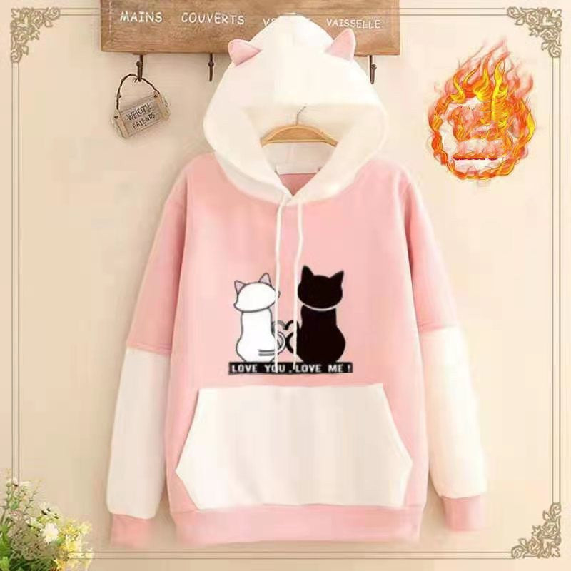 Plush Velvet Thickened Colorblock Student Hoodie