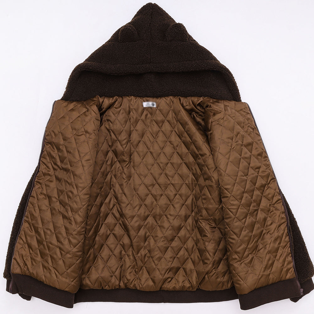 Teddy Bear Ear Hooded Lamb Wool Winter Coat