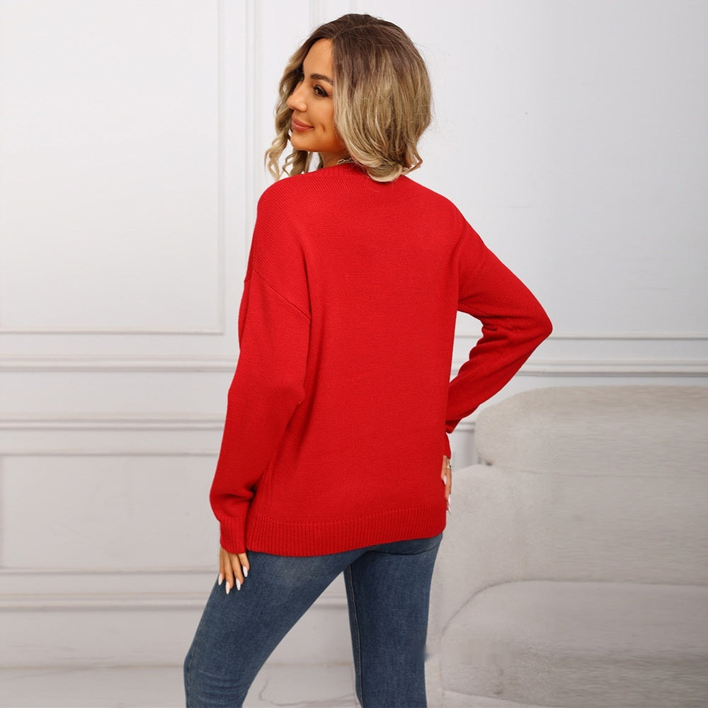 European and American Style Women Red Christmas New Year Sweater