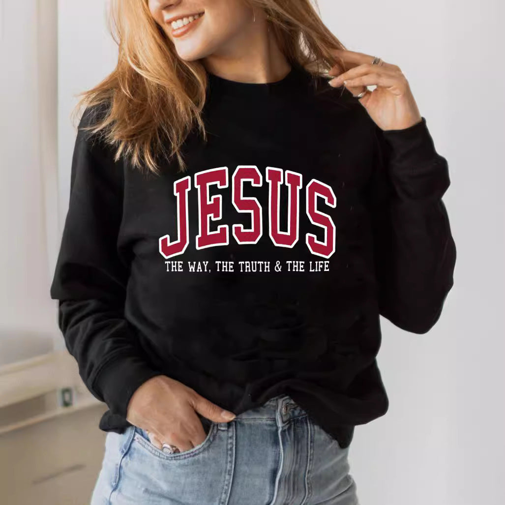 Chic Letter Print Cotton Pullover Sweatshirt