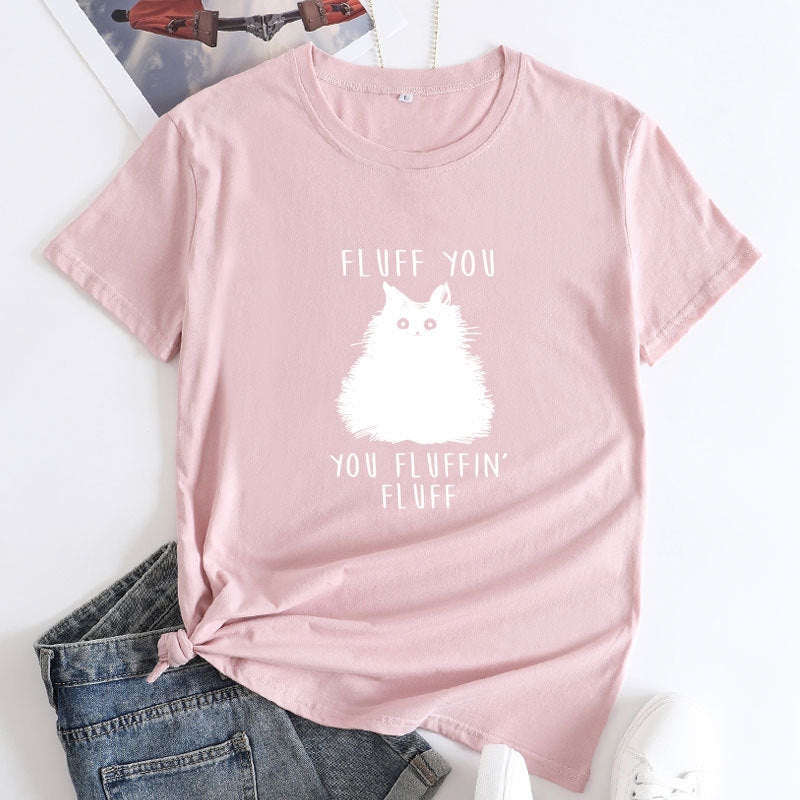 Women's Plus Size Cat Print Cotton T-Shirt