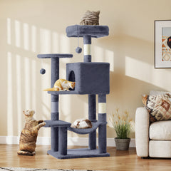 44-inch multi-level cat tree tower with condo hammock and sisal scratchers