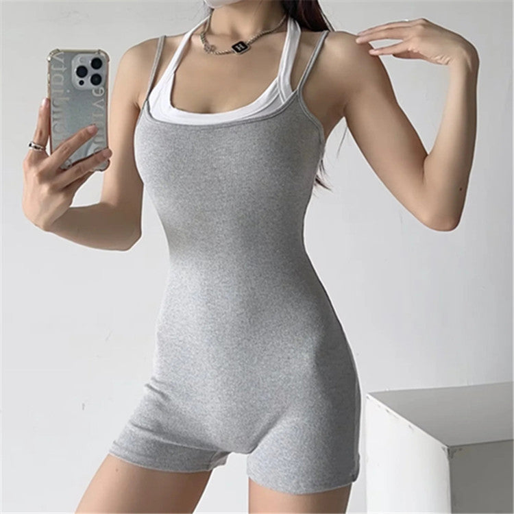 Chic Color-Block U-Neck Bodycon Jumpsuit
