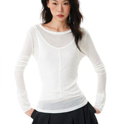 White Slim-Fit Crewneck Long Sleeve Top – Effortless Style