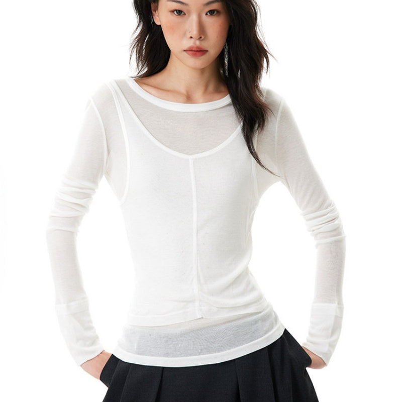 White Slim-Fit Crewneck Long Sleeve Top – Effortless Style