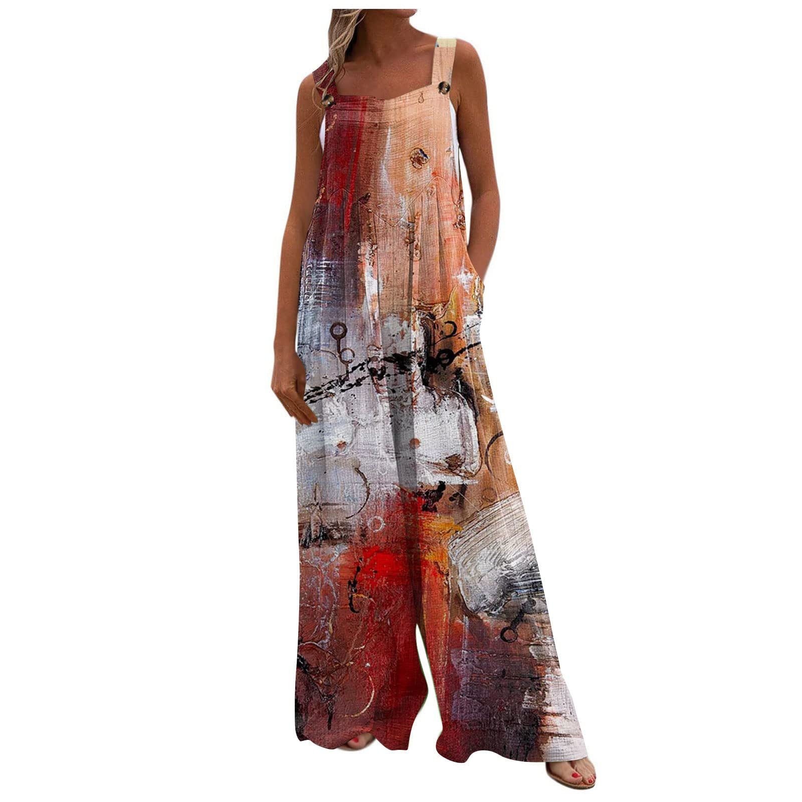 Boho Printed Patchwork Pocket Jumpsuit
