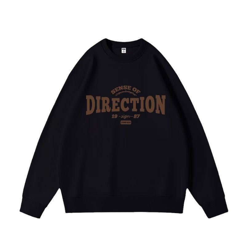 Retro Letter Print Loose Crew Neck Sweatshirt