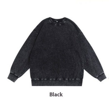 Washed Vintage Round Neck Cotton Long Sleeve Sweatshirt