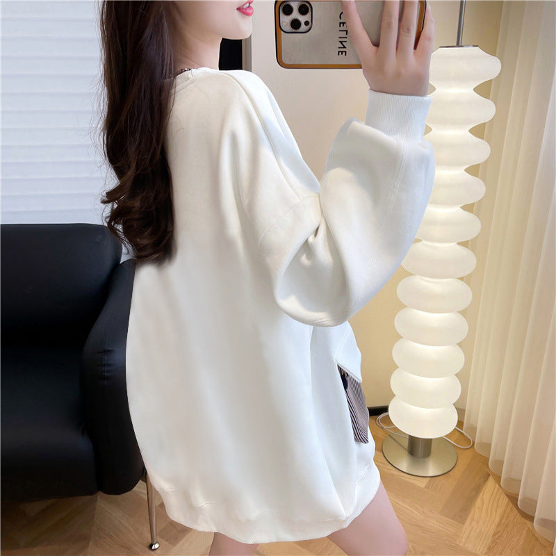 Plus Size Casual Round Neck Cotton Pullover Sweatshirt