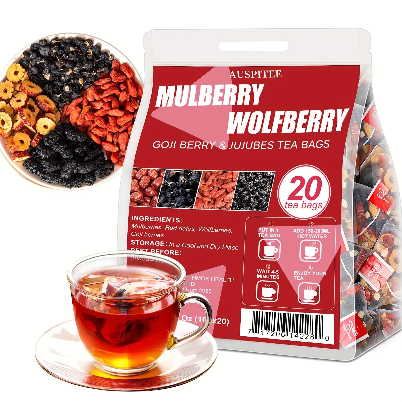 Mulberry, Red Dates & Goji Herbal Tea – 20 Bags (7.05 oz)