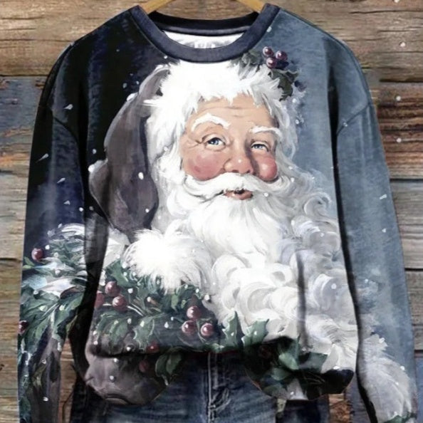 Women's Printed Round Neck Autumn Winter Pullover Sweater Top
