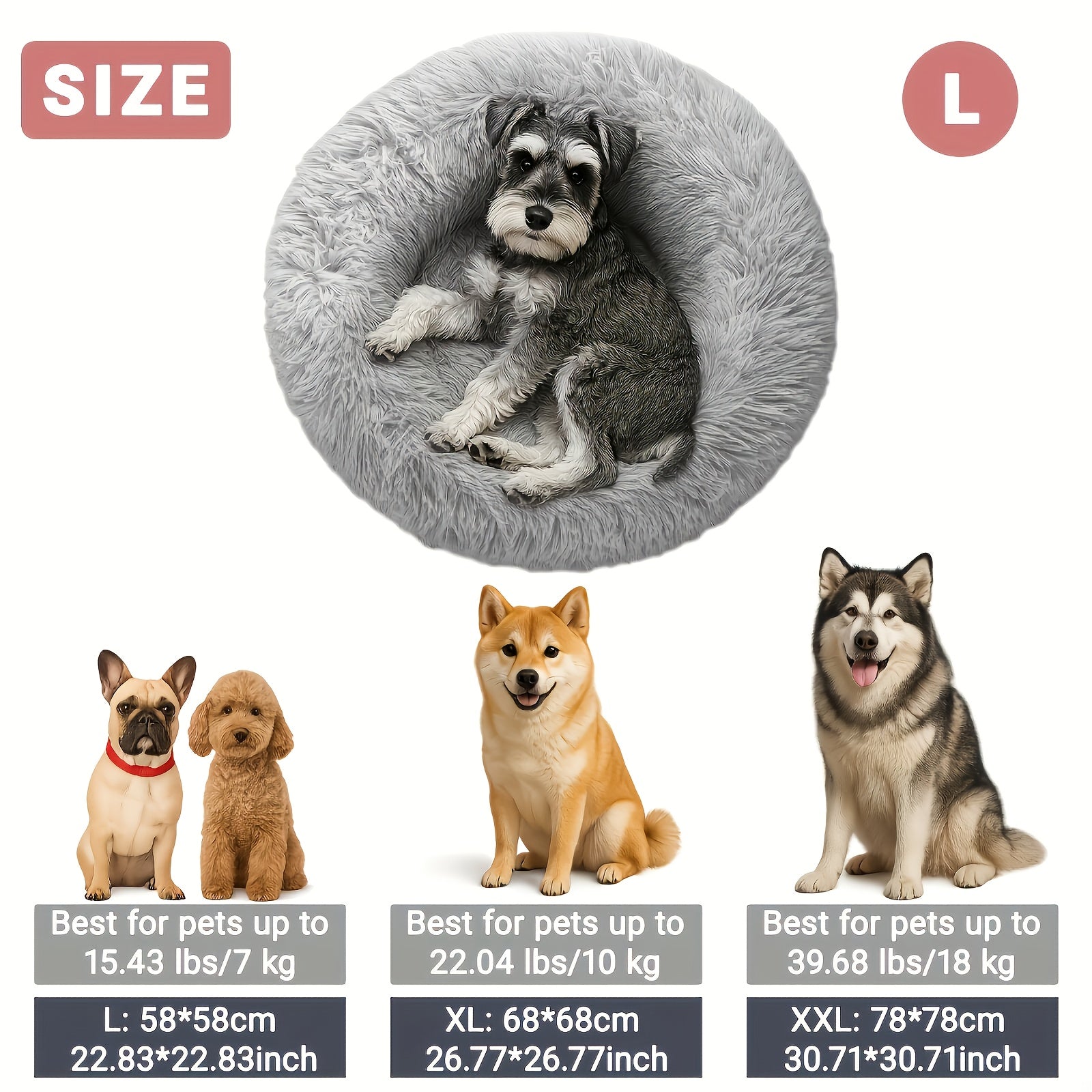 Luxury Plush Donut Bed for Small to Large Dogs & Cats - Soft Plush with Thickened Polyester Filling, Non-Slip Bottom, All-Season Comfort, 16 Scenes Indoor Use, 2-3 Pets at Once,