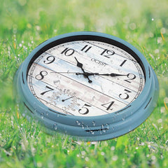 16-inch retro outdoor wall clock with thermometer and silent movement