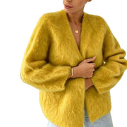 V-neck Sweater Coat Womens Knitted Cardigan Solid Color