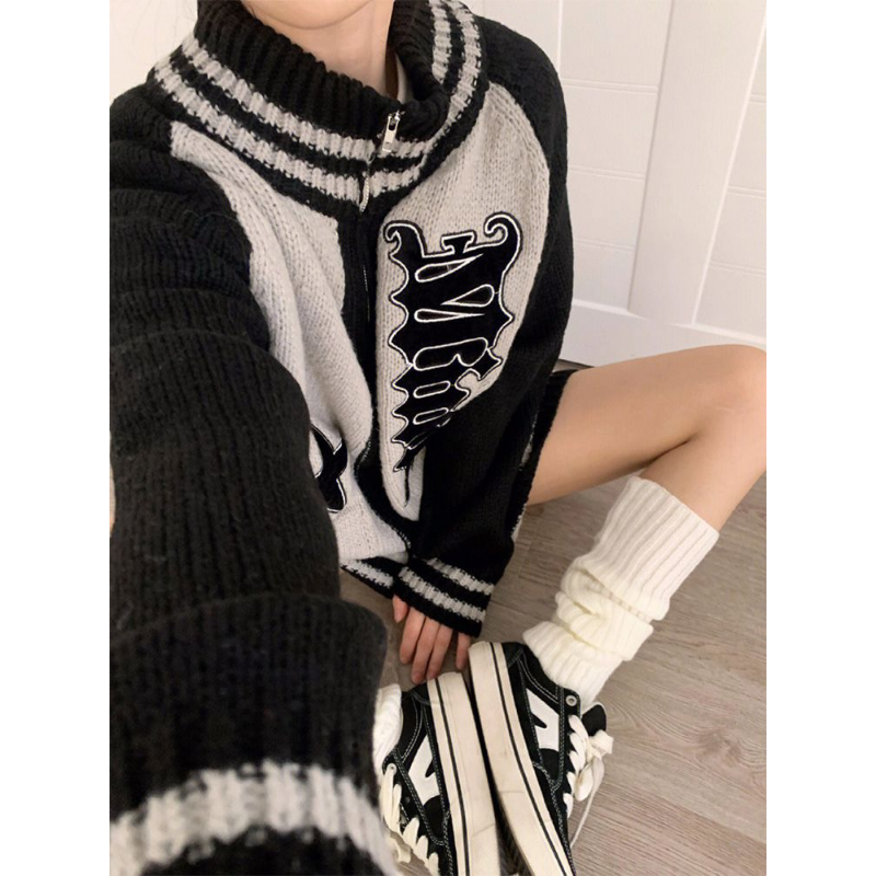 Retro Zip-Up Knit Cardigan Sweater for Women
