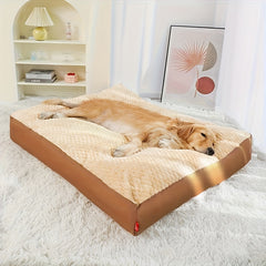 Thick plush dog bed in beige and brown for all-season comfort