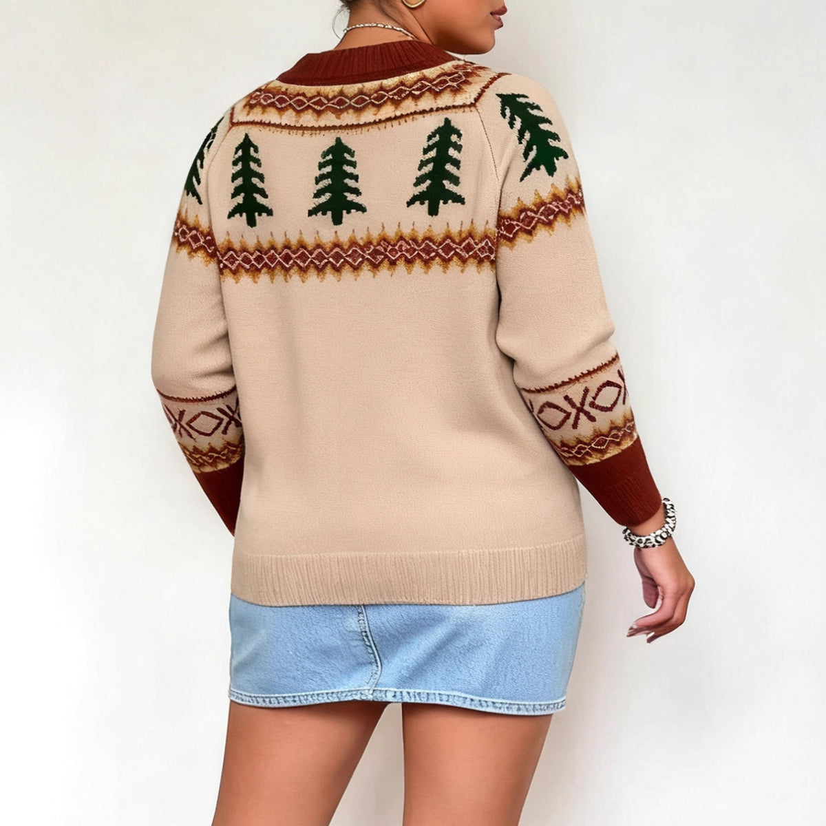 Christmas Tree Brocade Sweater Female