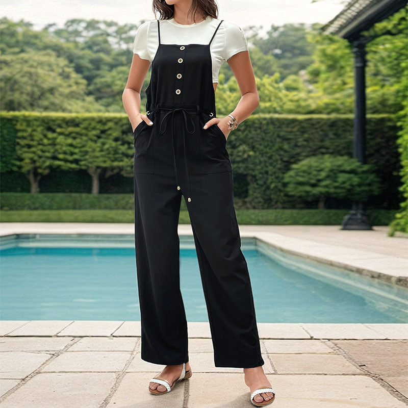 Casual Buttoned Women's Summer Suspender Jumpsuit
