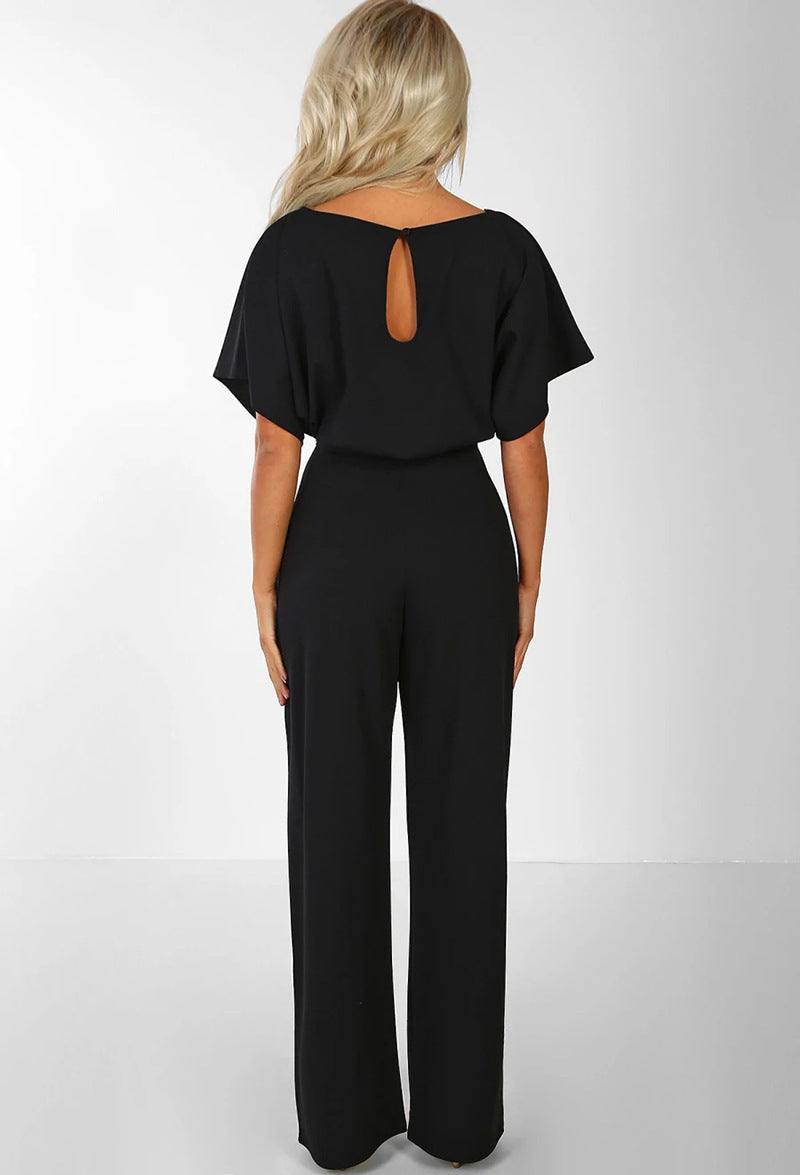 Women's Summer Button Lace-up Short-sleeved Jumpsuit