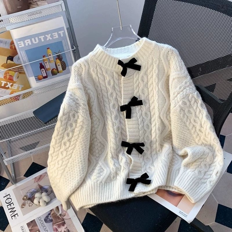 Women's Retro Japanese Lazy Twist Bow Sweater Coat