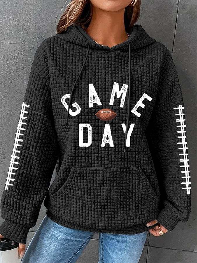 Women's Rugby Print Waffle Hooded Sweatshirt