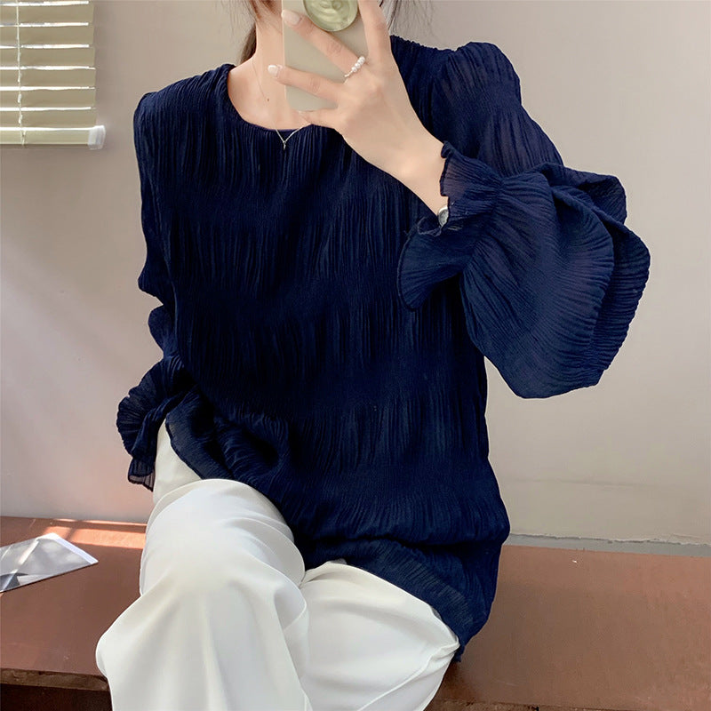 Elegant Pleated Bell Sleeve Chiffon Top