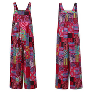 Women's Ethnic Print Button Suspender Jumpsuit
