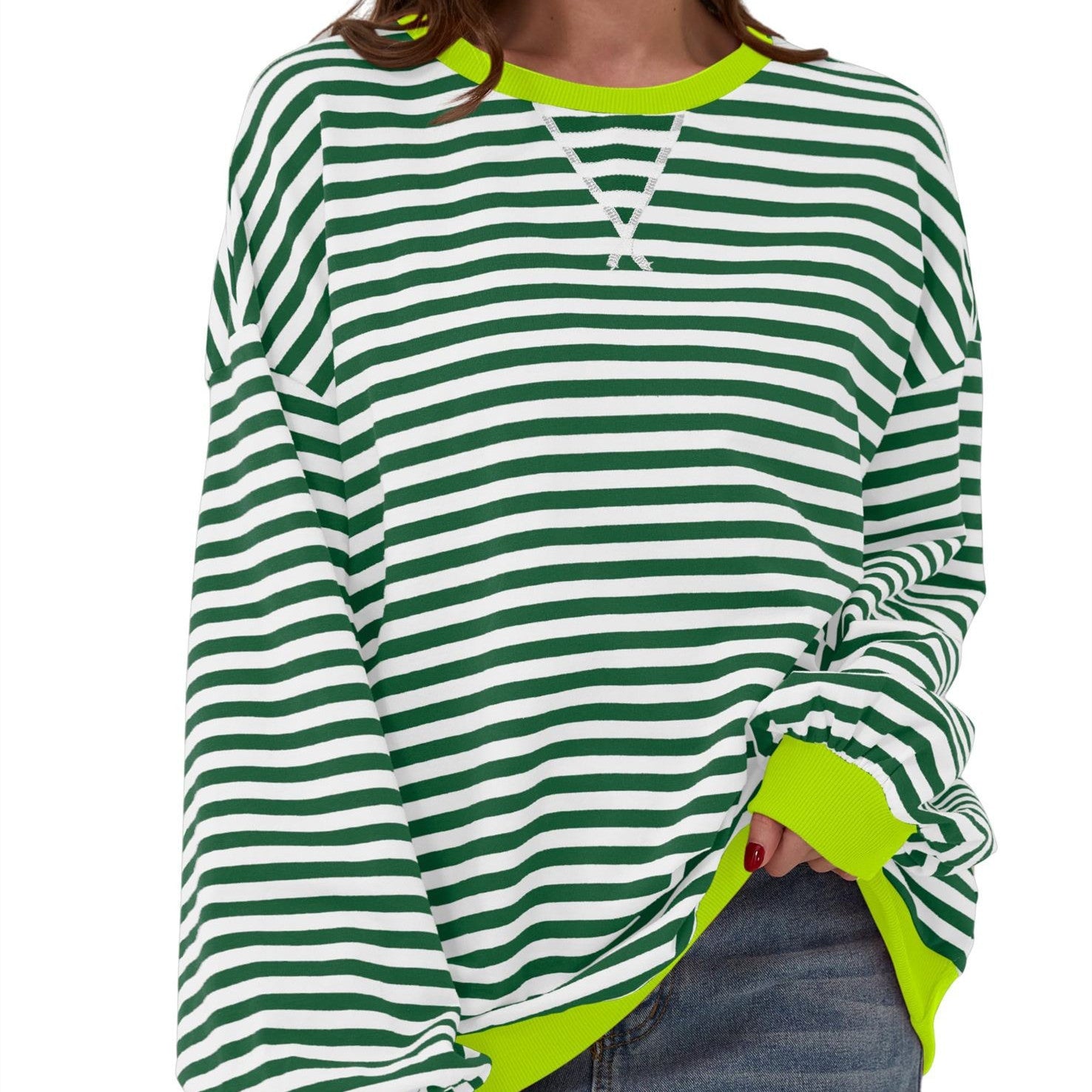 Casual Striped Round Neck Long Sleeve Slim Pullover Top