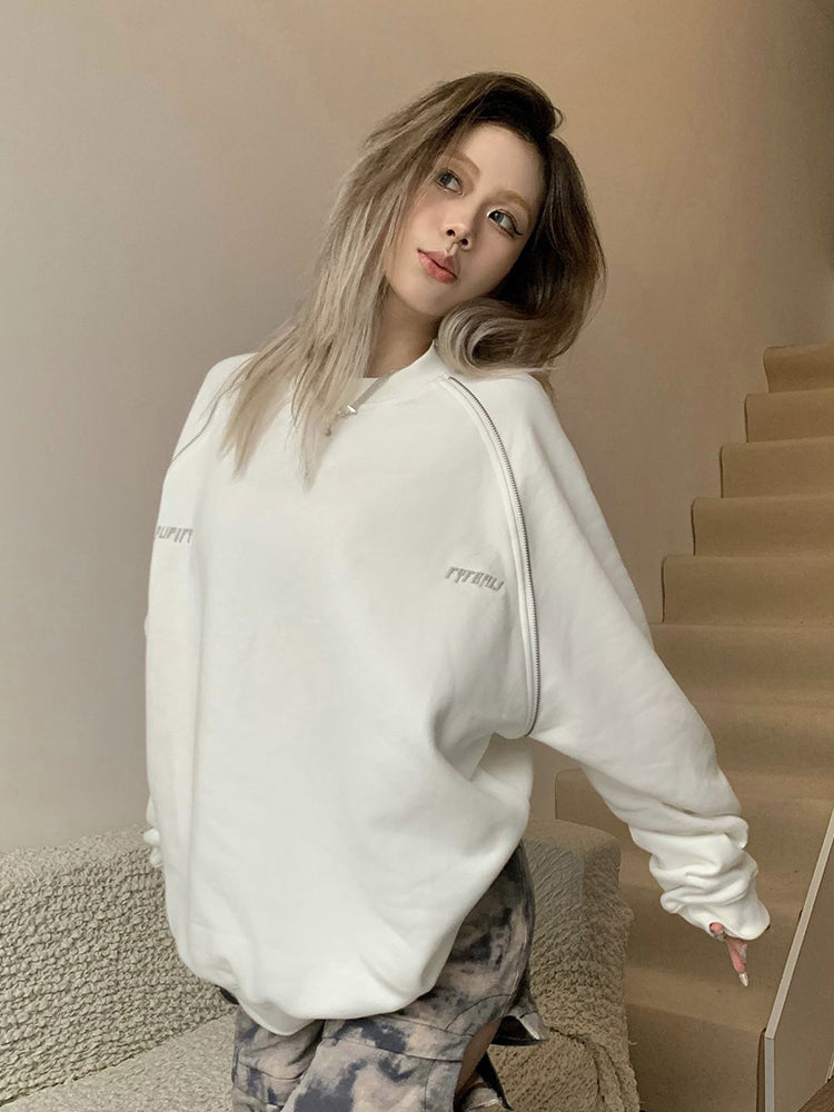 Retro American Loose Fleece Pullover Top