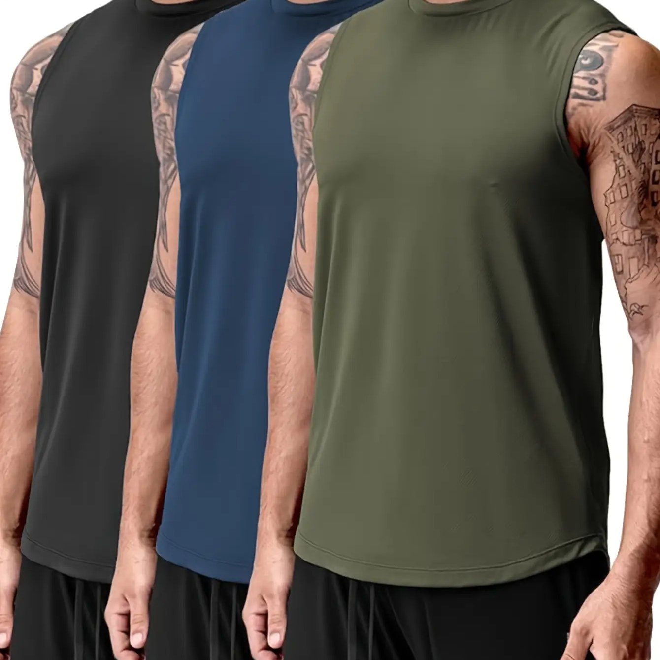 3‑Piece Men's Athletic Tank Top Set – Quick‑Dry Polyester