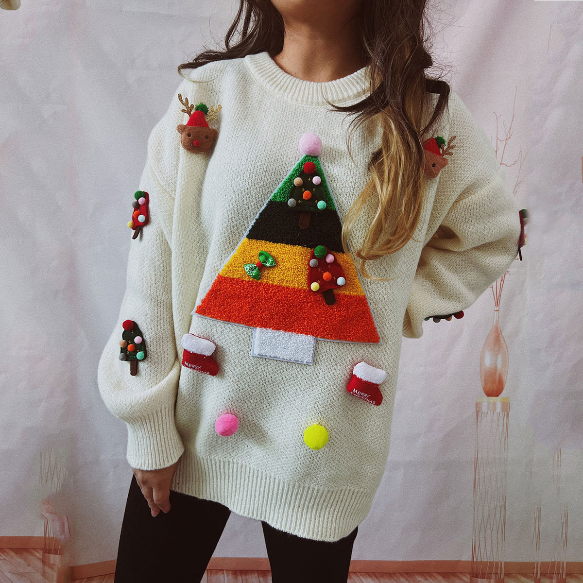 Autumn and Winter Long Sleeve Idle Style Round Neck Pullover Sweater
