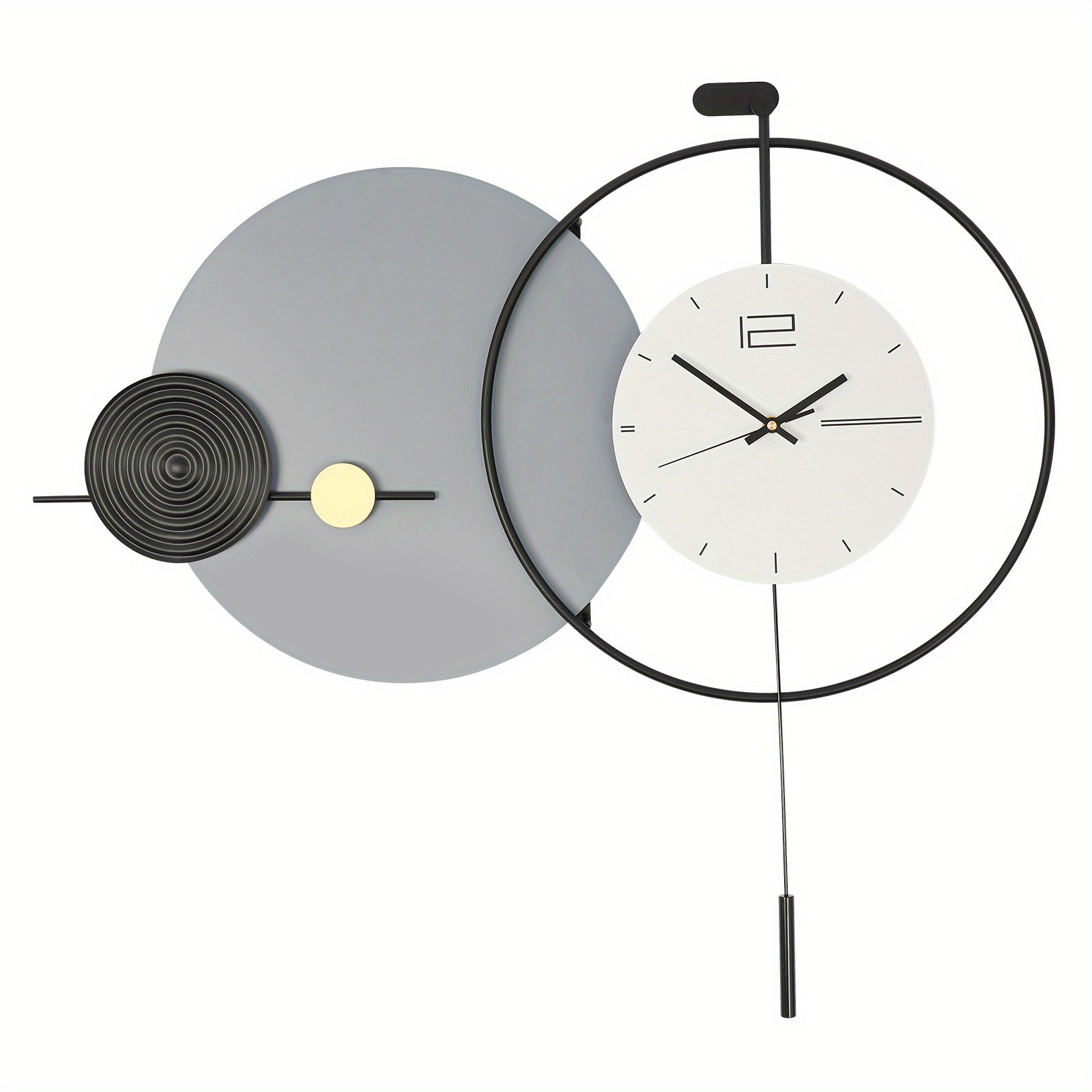Large Modern Iron Wall Clock with Elegant Pendulum - Classic Design, Quiet Operation, Stylish Home Decor for Living Room, Bedroom, Office - Battery Operated (AA Not Included), Clock Wall Decor, Office Timepiece, Minimalist Design, Sleek Finish