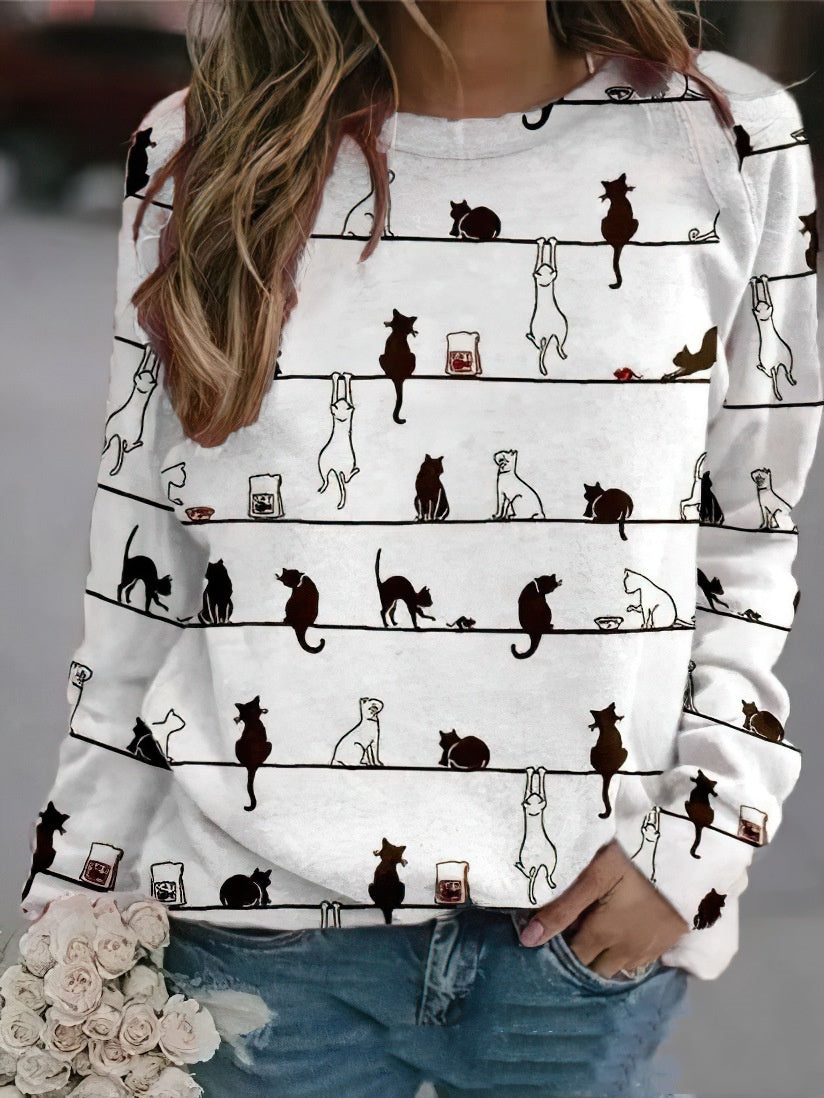 Cute Animal Print Raglan Long-Sleeve Sweatshirt