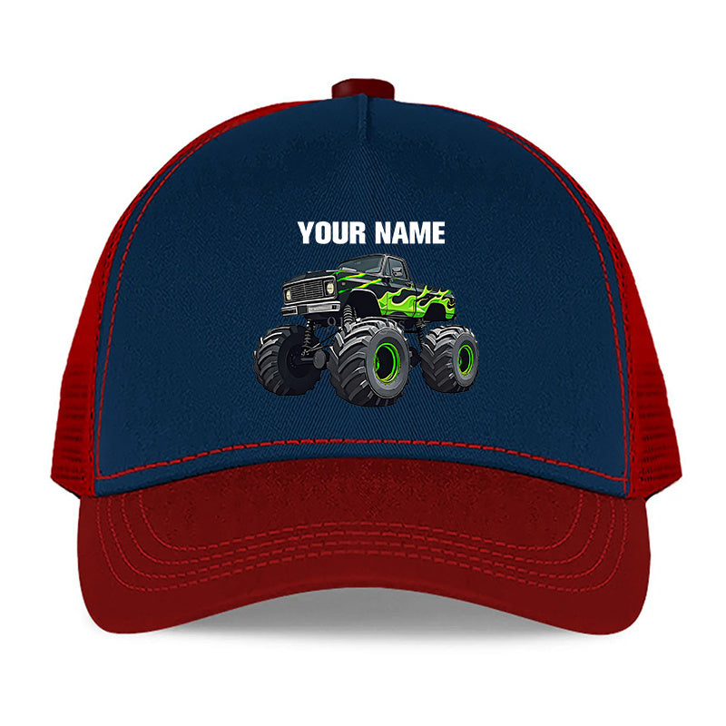 Flexible Kids Baseball Cap – Green Truck Design, Custom Name, Lightweight Fabric