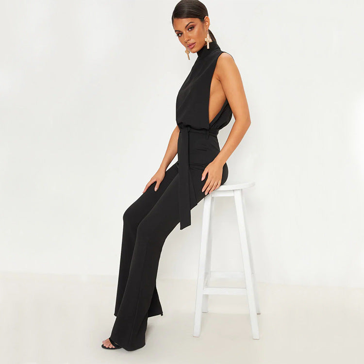 Sleeveless Waist-Cinching Elegant Jumpsuit