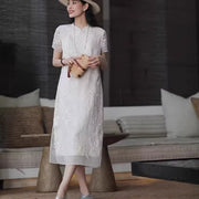 Embroidered Chinese-style Silk Dress with a Mandarin Collar for Women