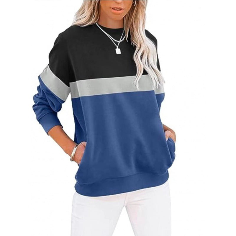 Women's Color-Block Long Sleeve Casual Sports Pullover Sweater