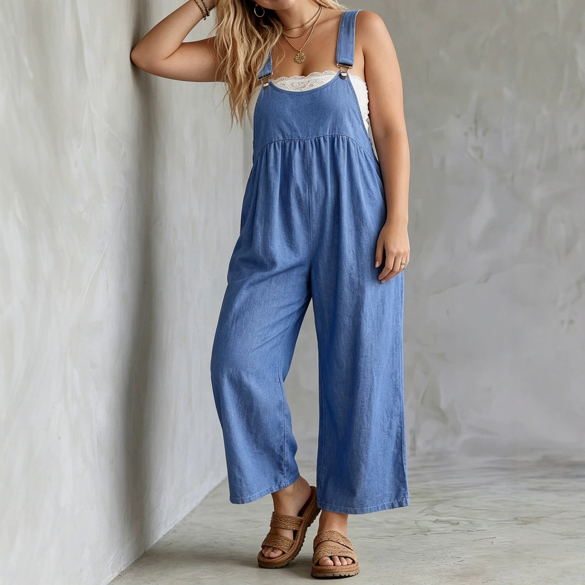 Plus Size Solid Wide-Leg Summer Jumpsuit