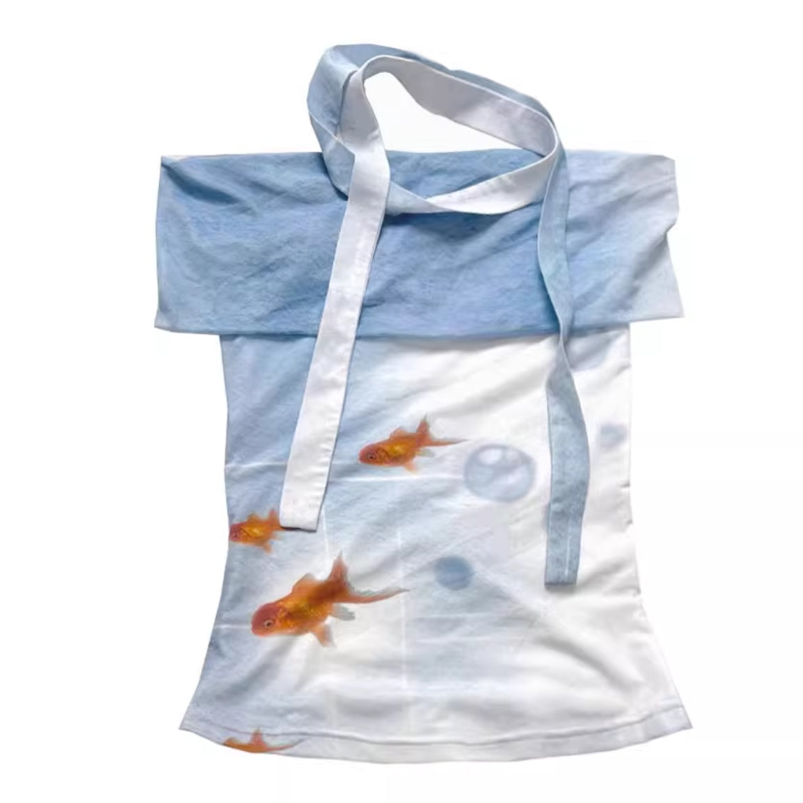 Elastic Slim-fit Off-shoulder Scarf Ribbon Mesh Short Sleeve T-shirt