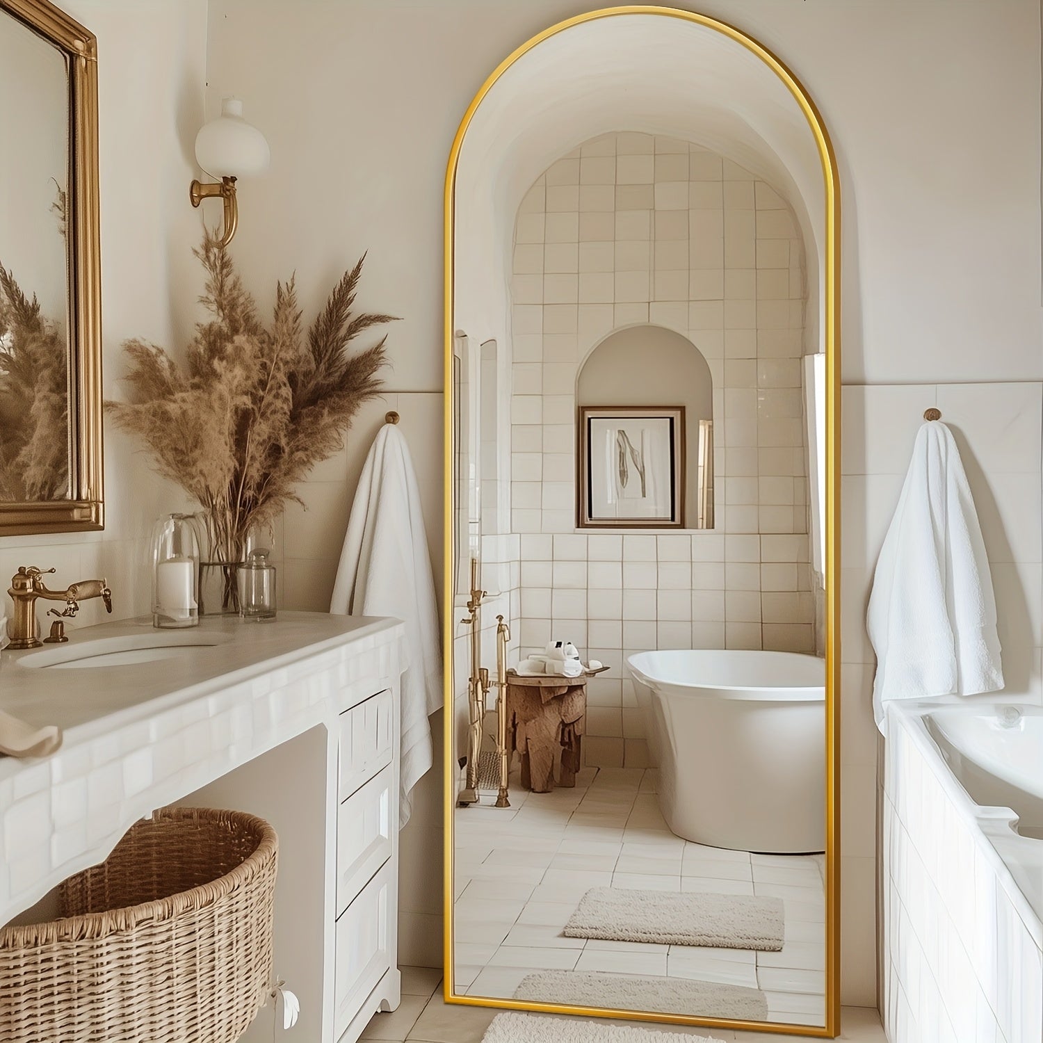 Extra Large Full Body Mirror - Standing or Hanging Floor Mirror with Arched Top, for Living Room, Bedroom, Dressing Room - Modern Home Decor - Black, Elegant Design, Brushed Finish, Interior Designers